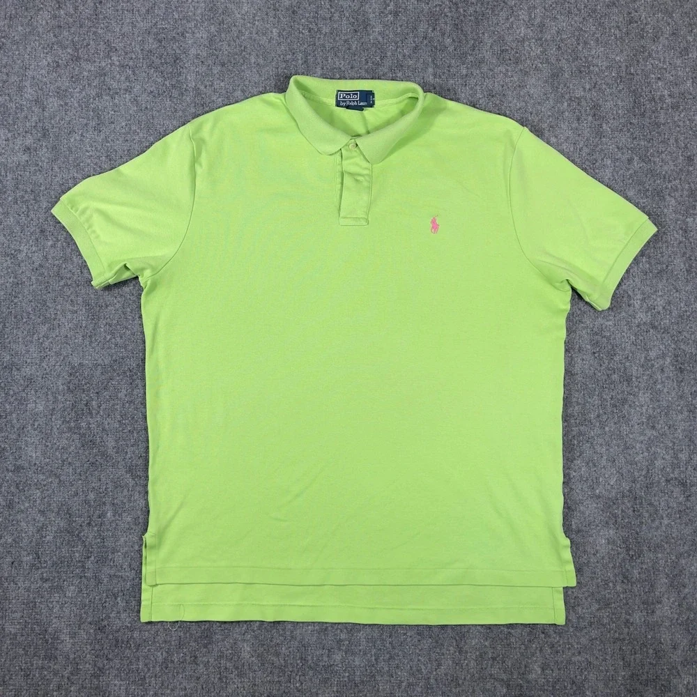 Vtg Polo Ralph Lauren Polo Shirt Mens XL Lime Green Pink Pony Logo Short Sleeve